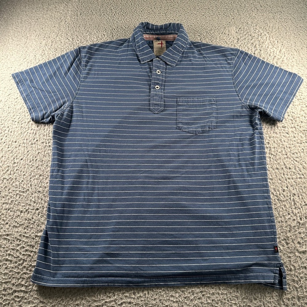 Relwen Polo Shirt Mens 2X Blue Thin Stripe Pocket‎ Cotton Casual Huckberry